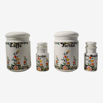 Set of 4 vintage spice jars - floral motifs - made in Italy