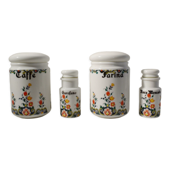 Set of 4 vintage spice jars - floral motifs - made in Italy