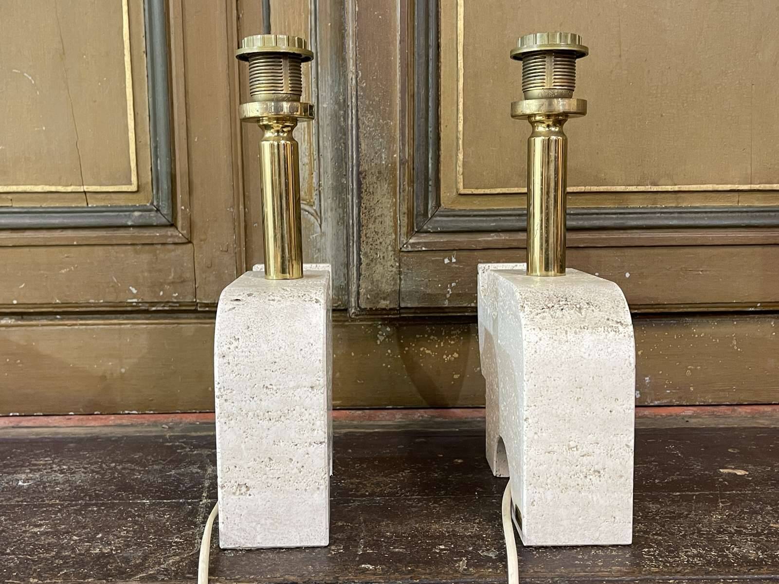 Pair of Italian travertine lamps by Fratelli Mannelli