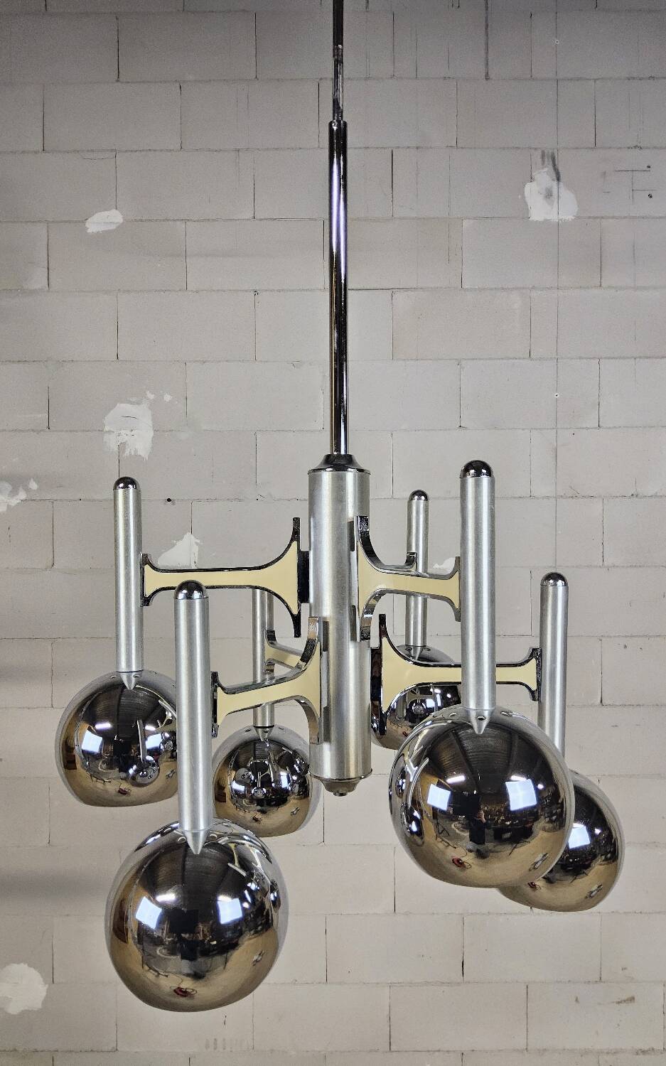 Italian design chrome vintage Space Age Gaetano Sciolari pendant lamp