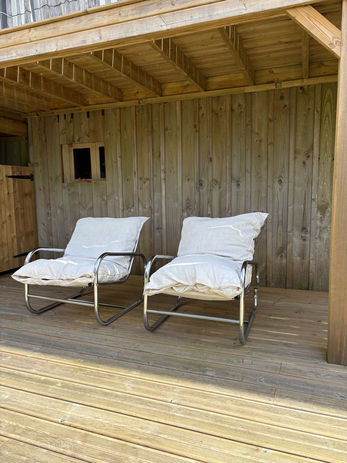 Pair of reupholstered armchairs from the 1970s.