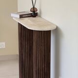 Travertine and wood console | dark oak