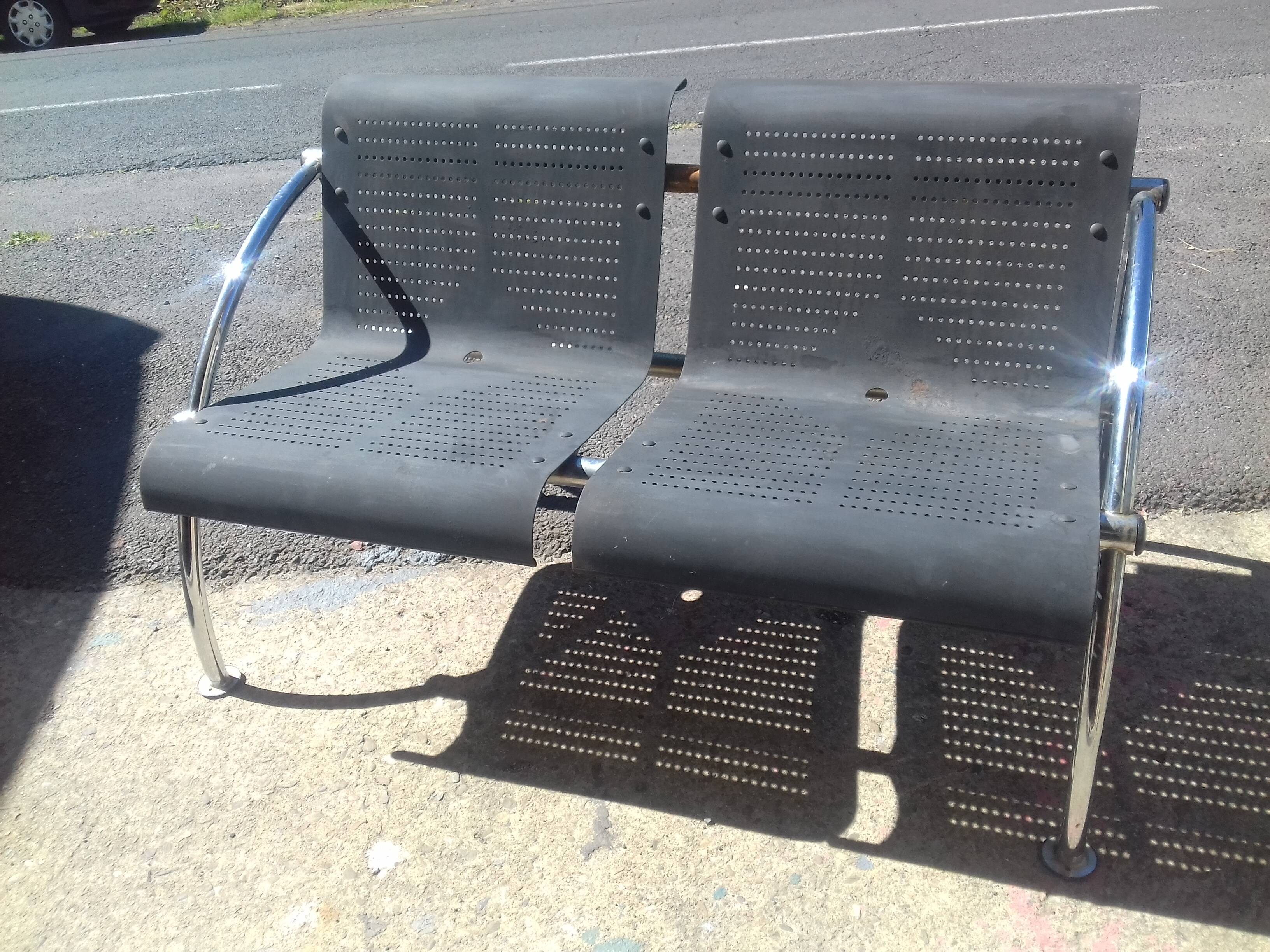 Painted and chromed steel bench seat, circa 1980