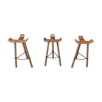 Mid century brutalist bar stools - set of 3, 1960s