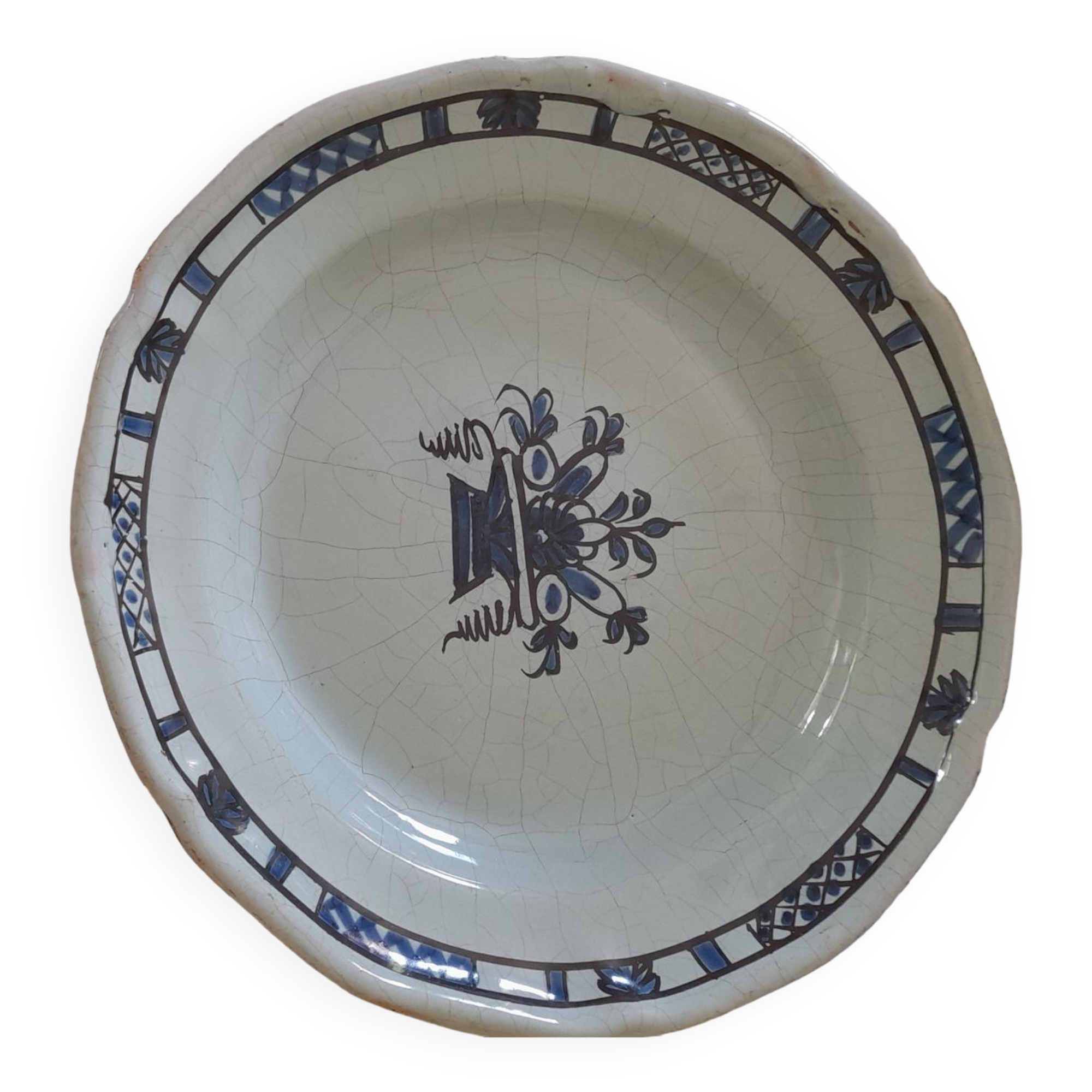 Old round dish in Rouen earthenware