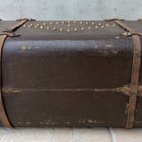 Antique wooden and leather travel trunk