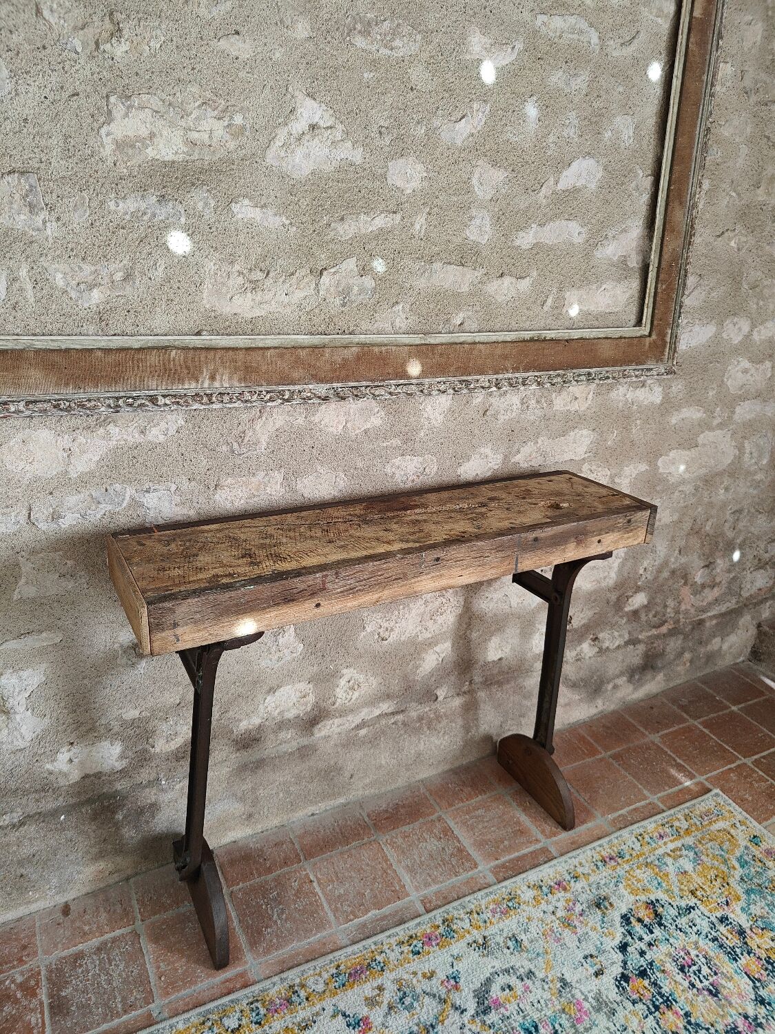 Oak and cast iron console, unique piece.