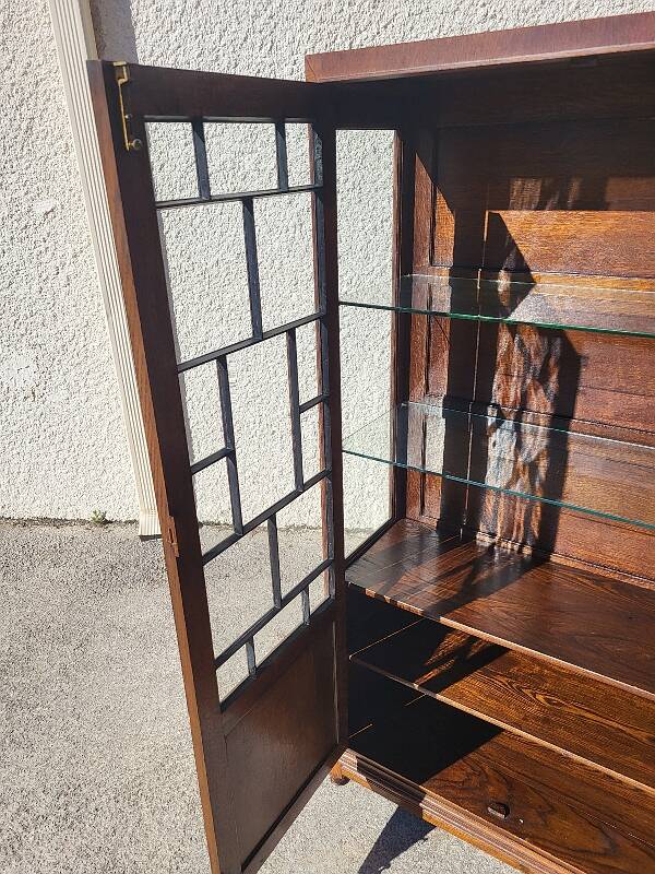 Petite vitrine bibliotheque a petits carreaux et marqueterie ancienne