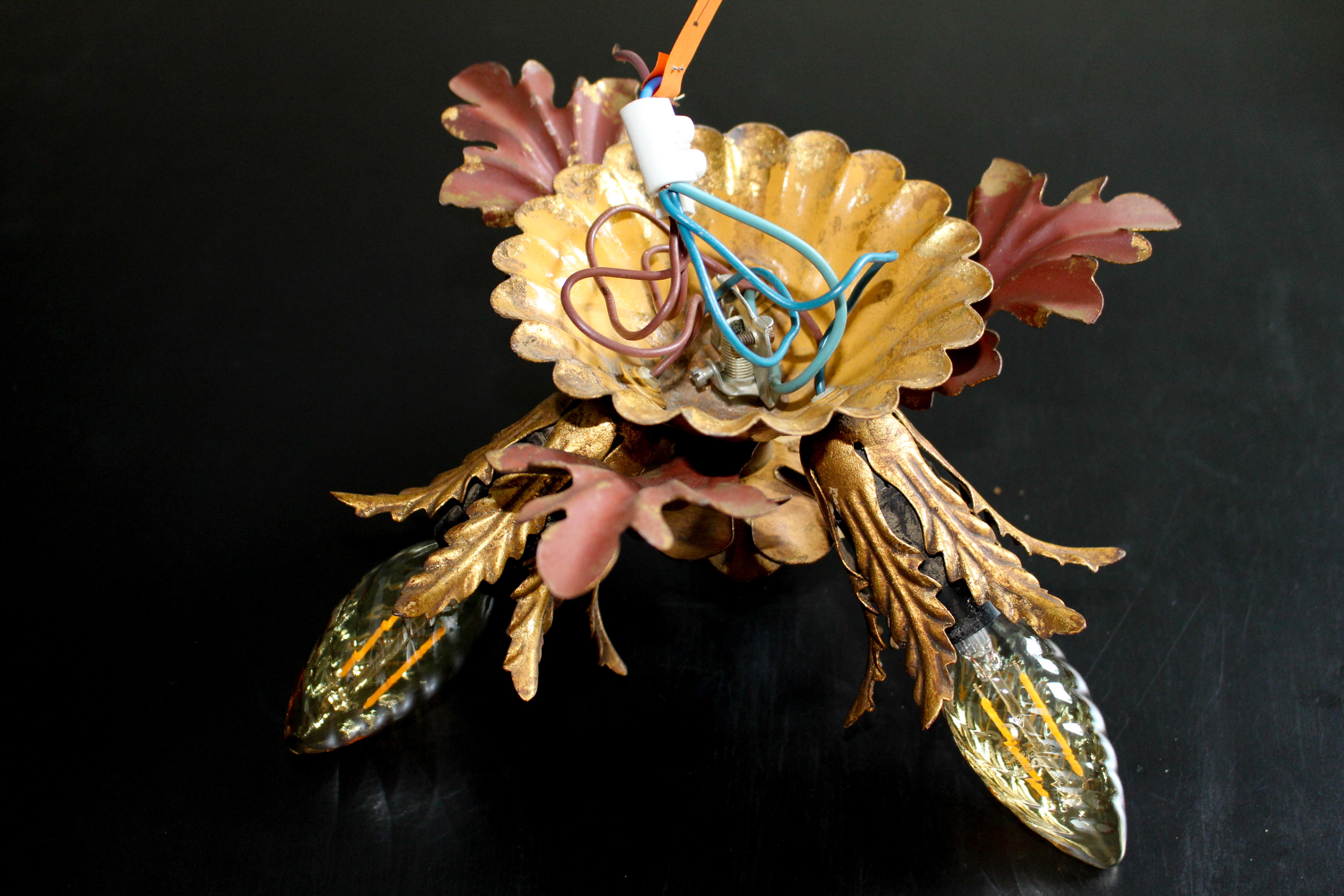 Banci firenze gilded flush mount italian wall lamp, 1960s