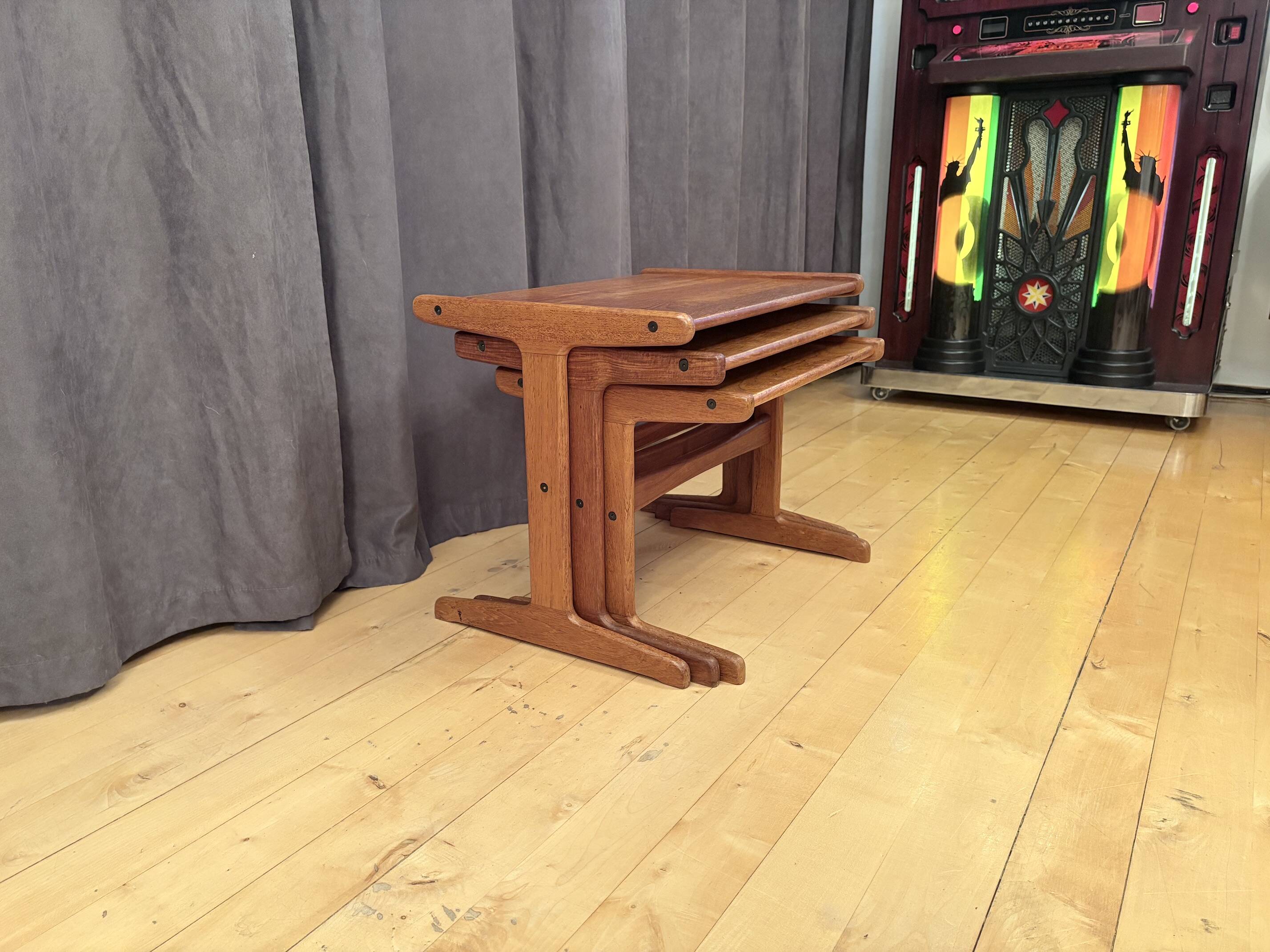 Set of three teak tables, Denmark, 1960s