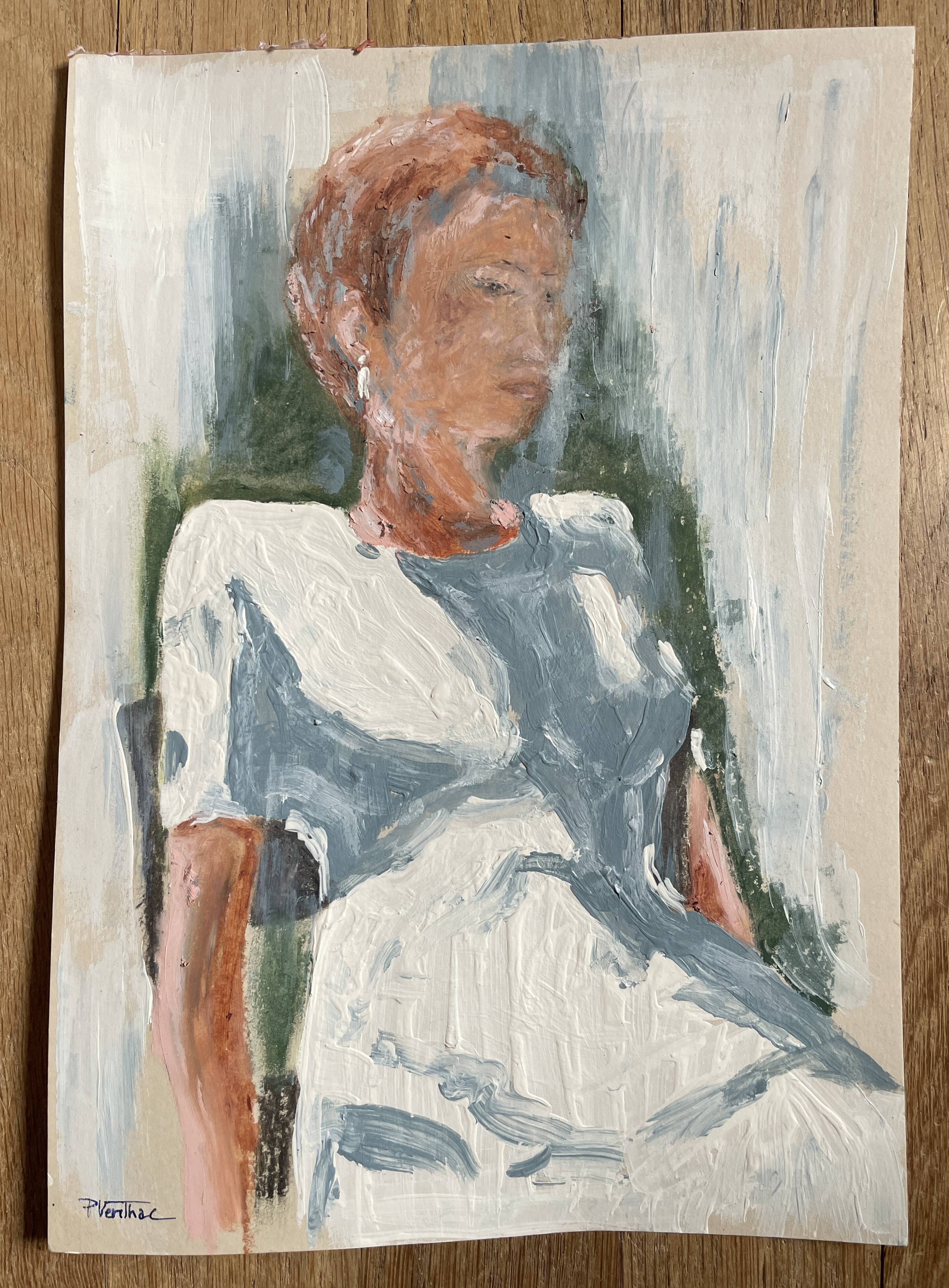 Painting signed pastel female portrait “light in the garden”