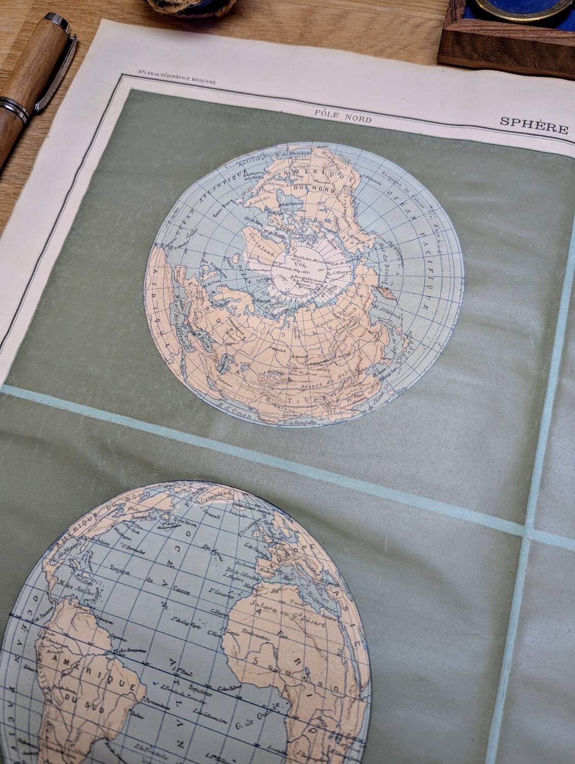 Sphère Terrestre, carte originale imprimée en 1907.