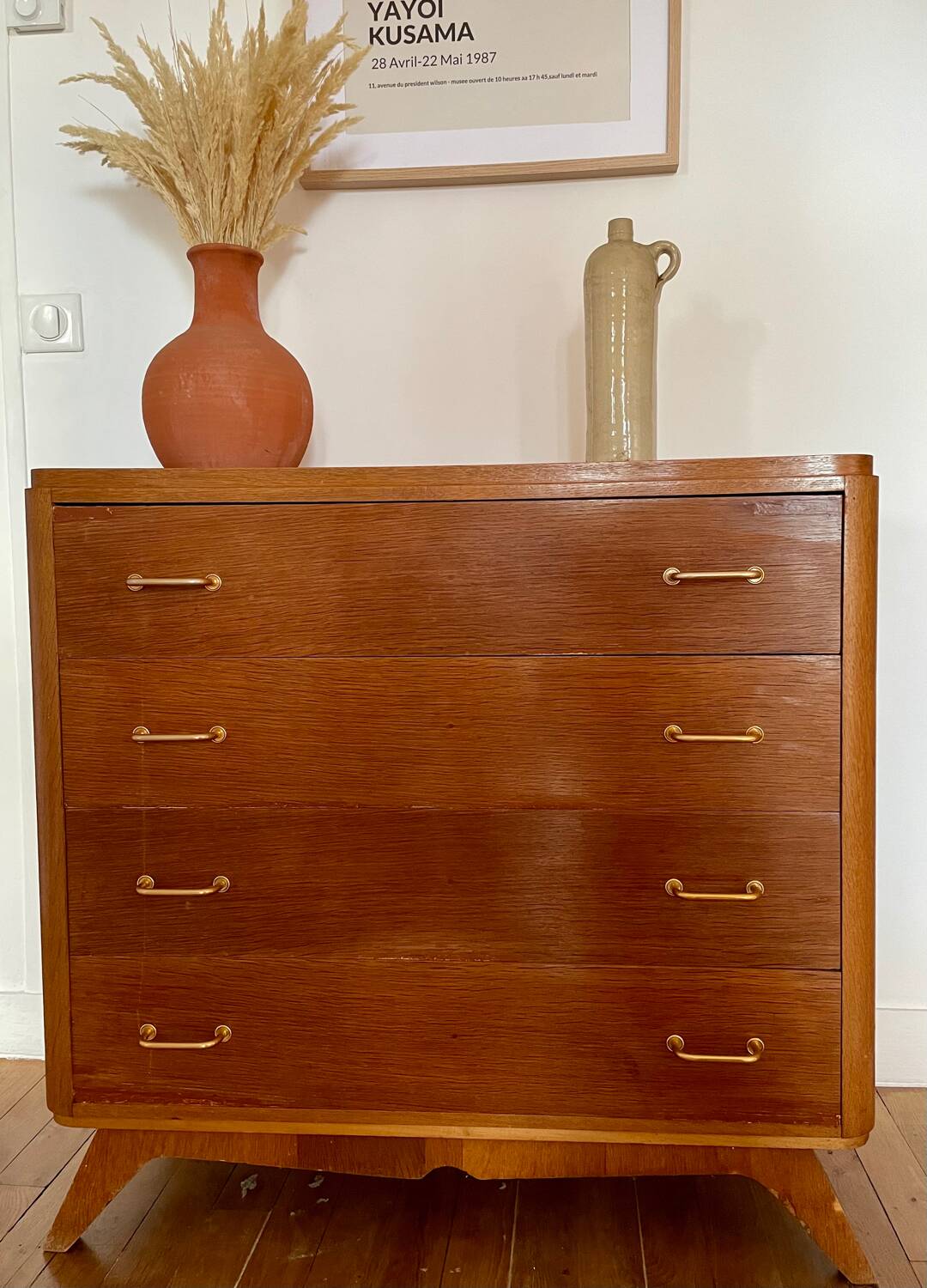 1950s wooden chest of drawers with compass feet