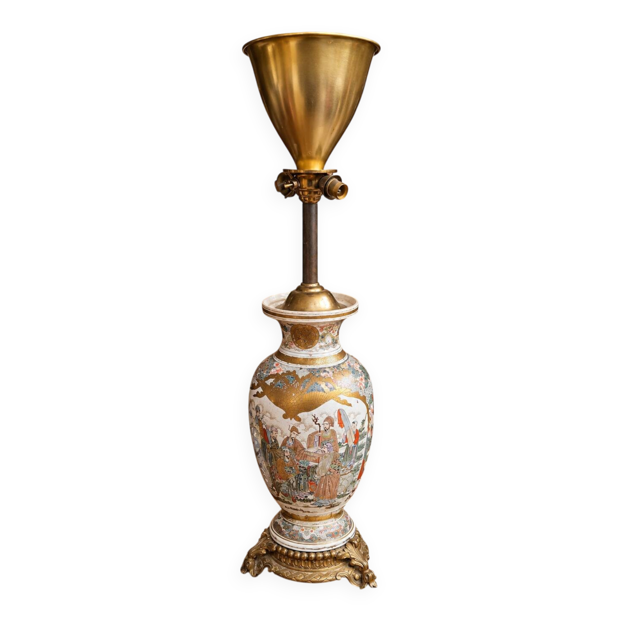 Pied de lampe en faïence de Satsuma – Japon, XIXe siècle