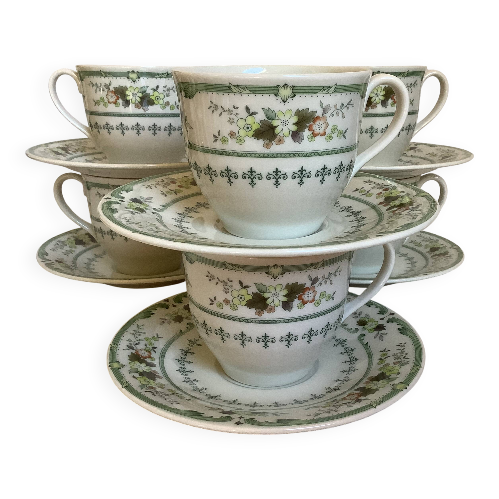 Six Royal Doulton Provencal cups and saucers