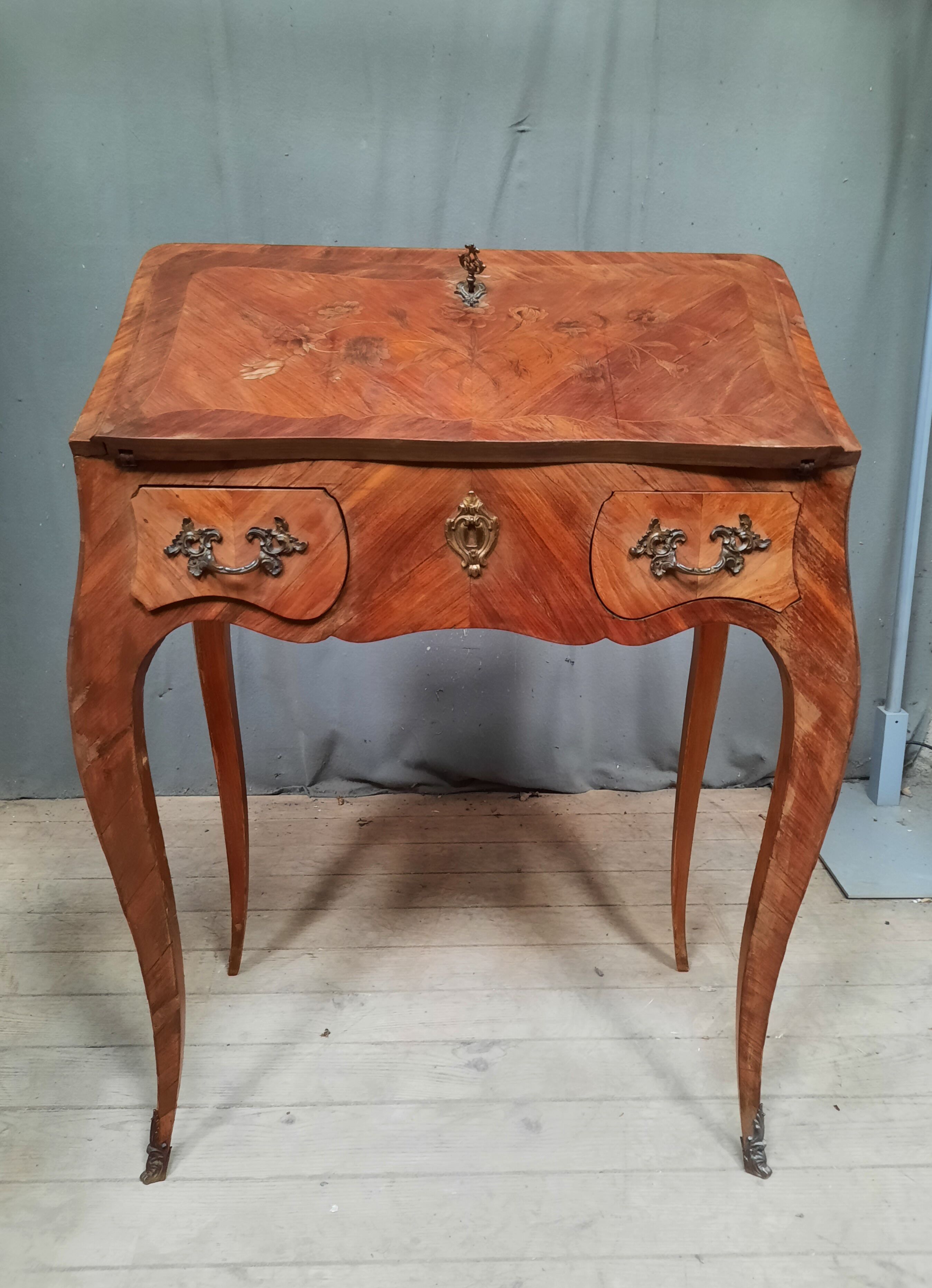 Louis XV style slope secretary desk in marquetry