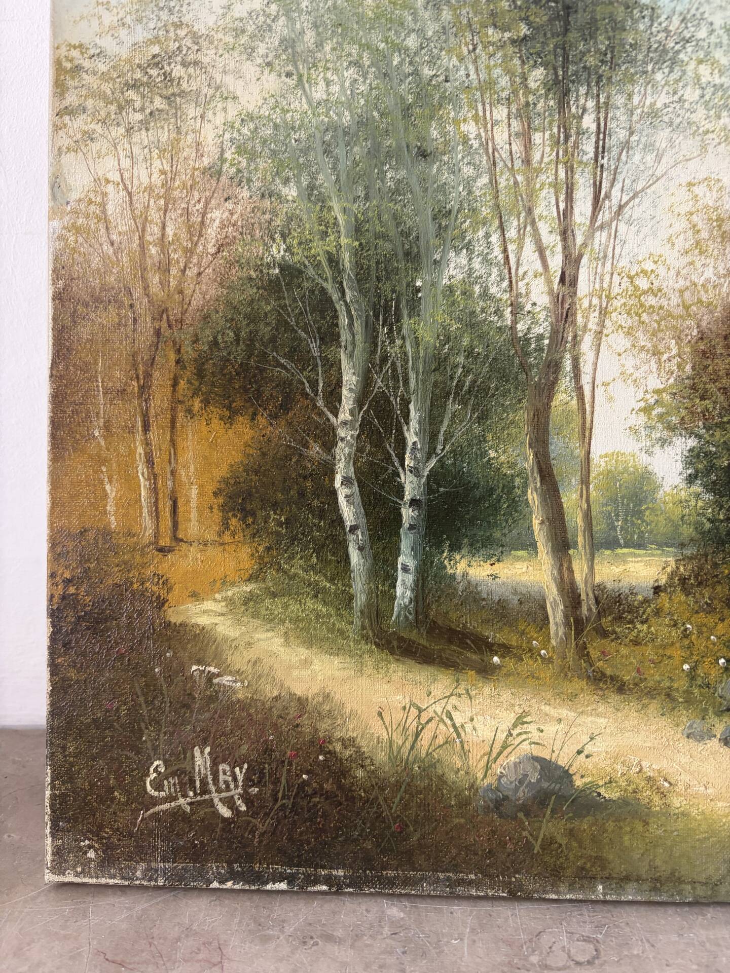 Path under the tall trees, oil on canvas signed
