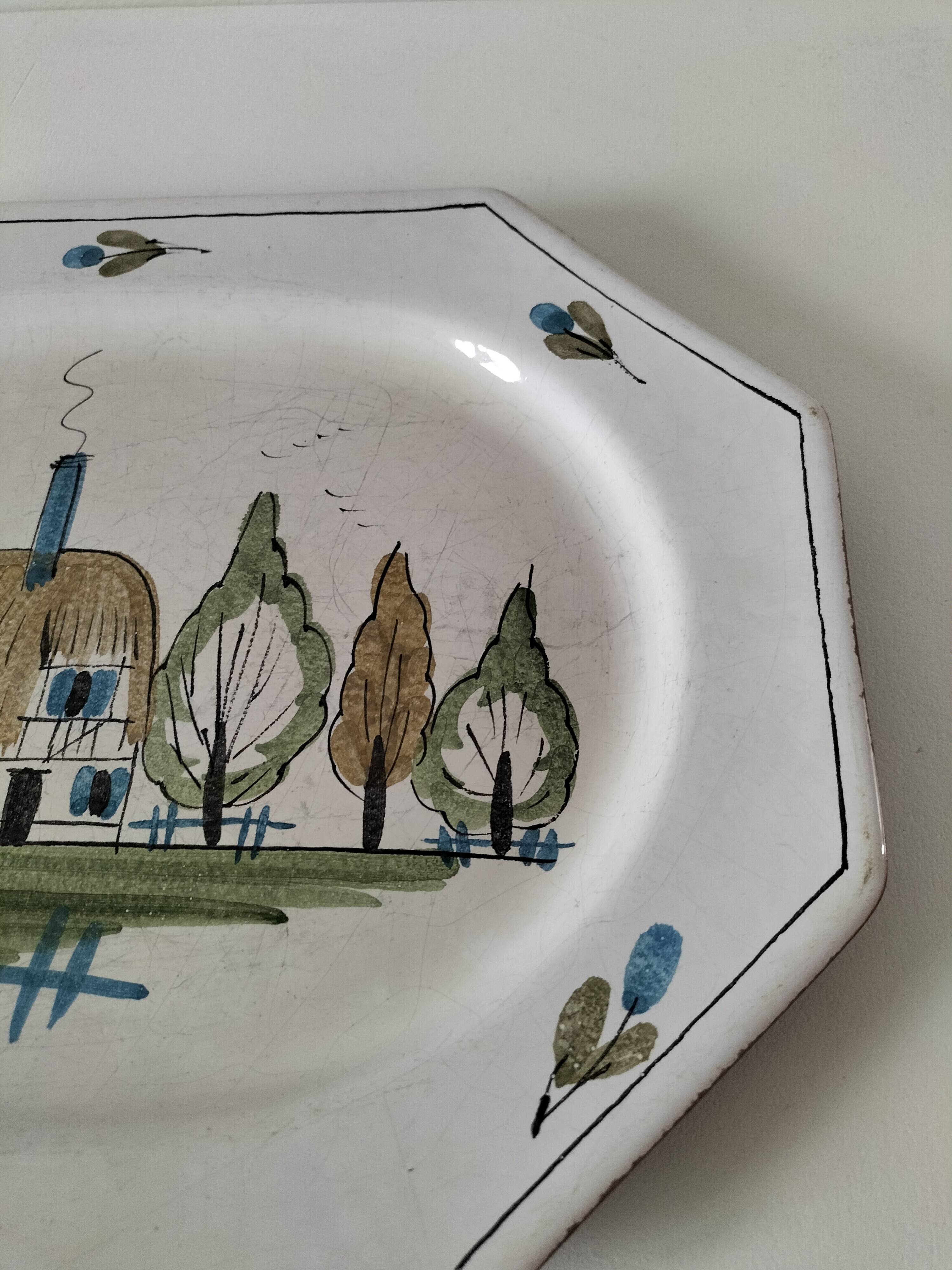 Octagonal dish from the Bec-Hellouin Abbey, 1970s