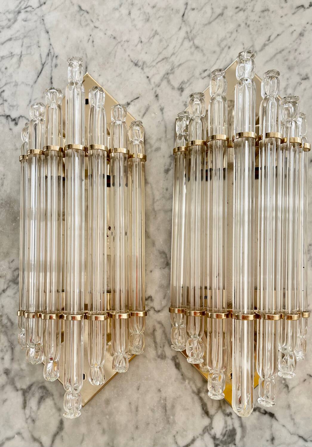 Venini wall lamps glass murano structure gold Italy 90s