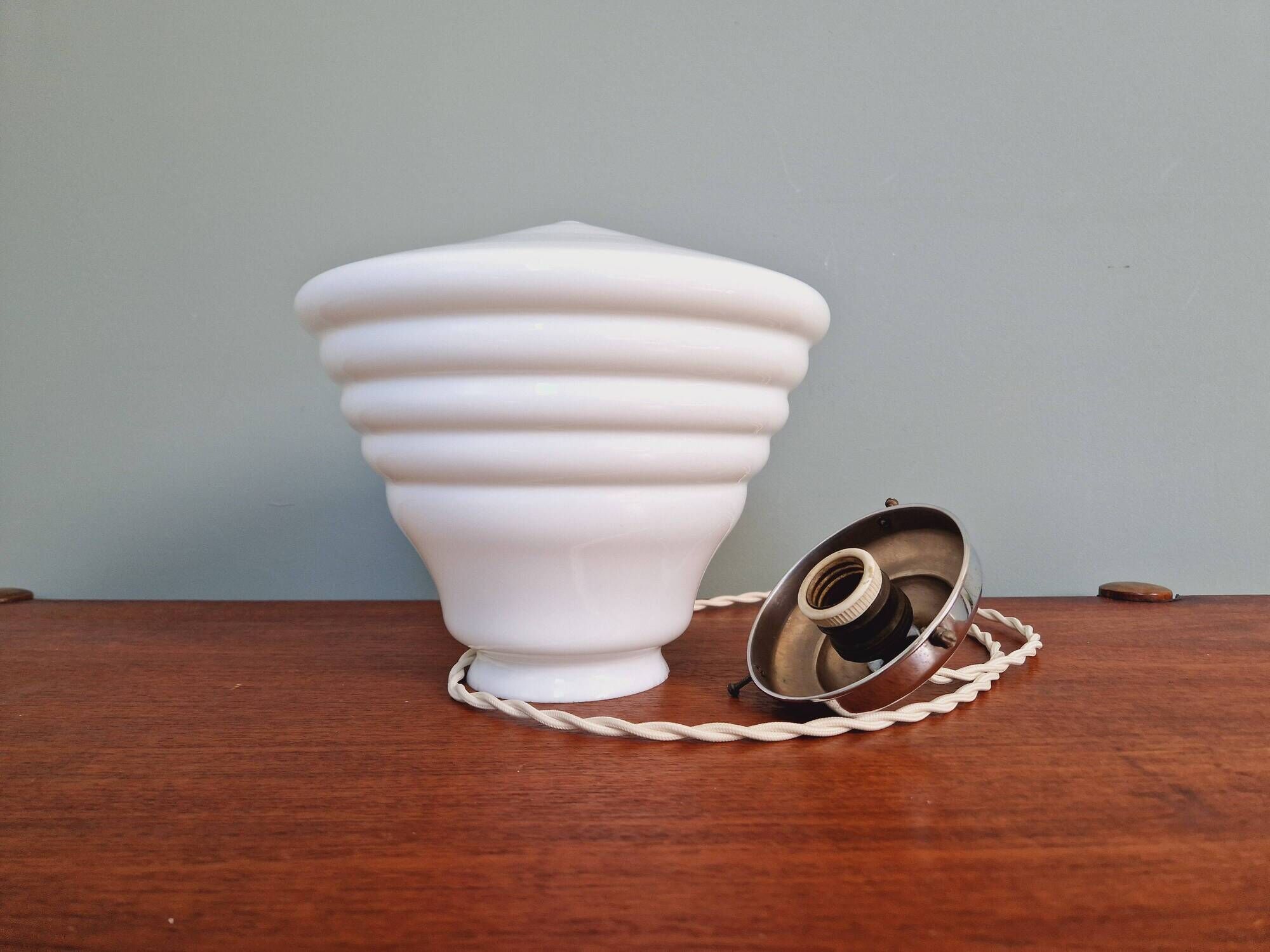 Art Deco conical pendant light in white opaline, 1920s-30s