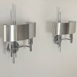 Pair of vintage wall lights, brushed metal and chrome, France 1960