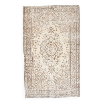 Grand tapis vintage tons pastel jaune et vert menthe, faded 312x197Cm