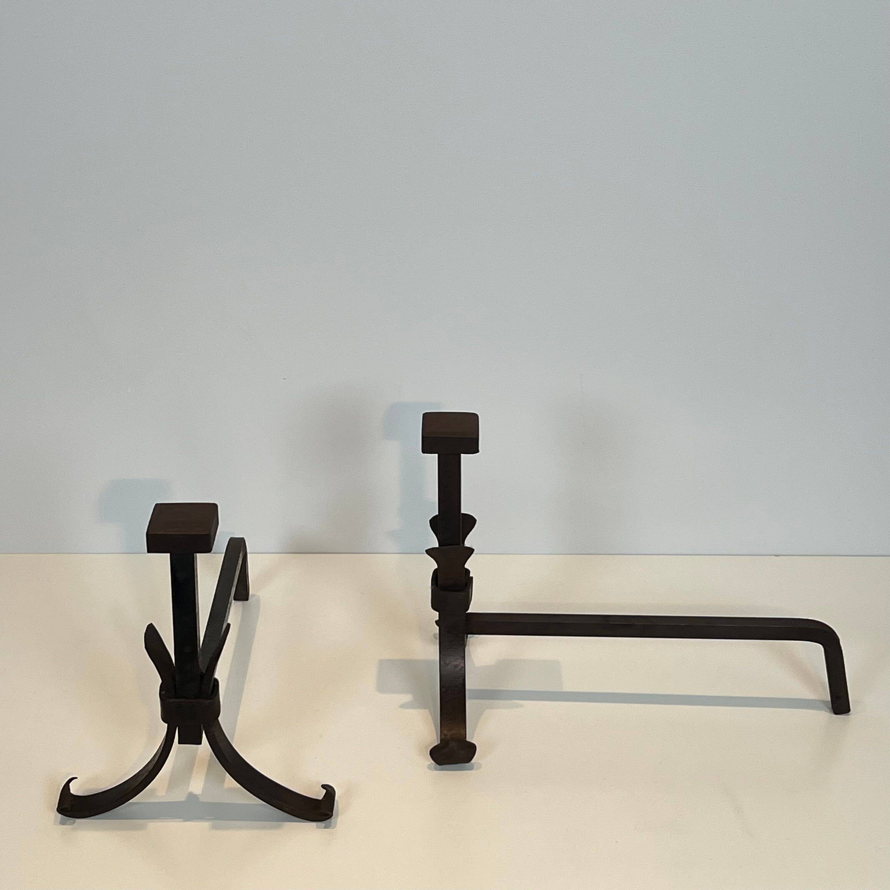 Pair of modernist wrought iron fire dogs