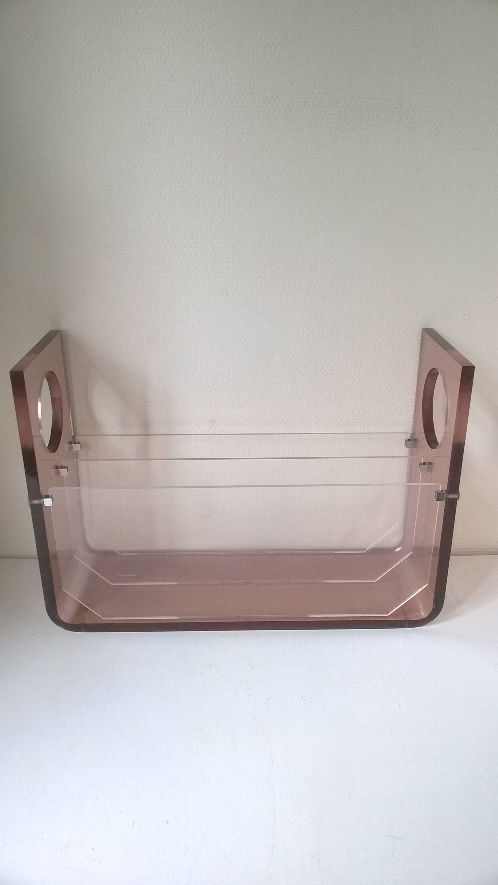 Vintage plexiglass magazine rack - attributed to Michel Dumas