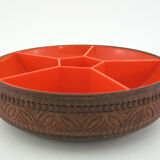 Orange and brown plastic compartmentalized appetizer tray - Emsa W. Germany - vintage 70s