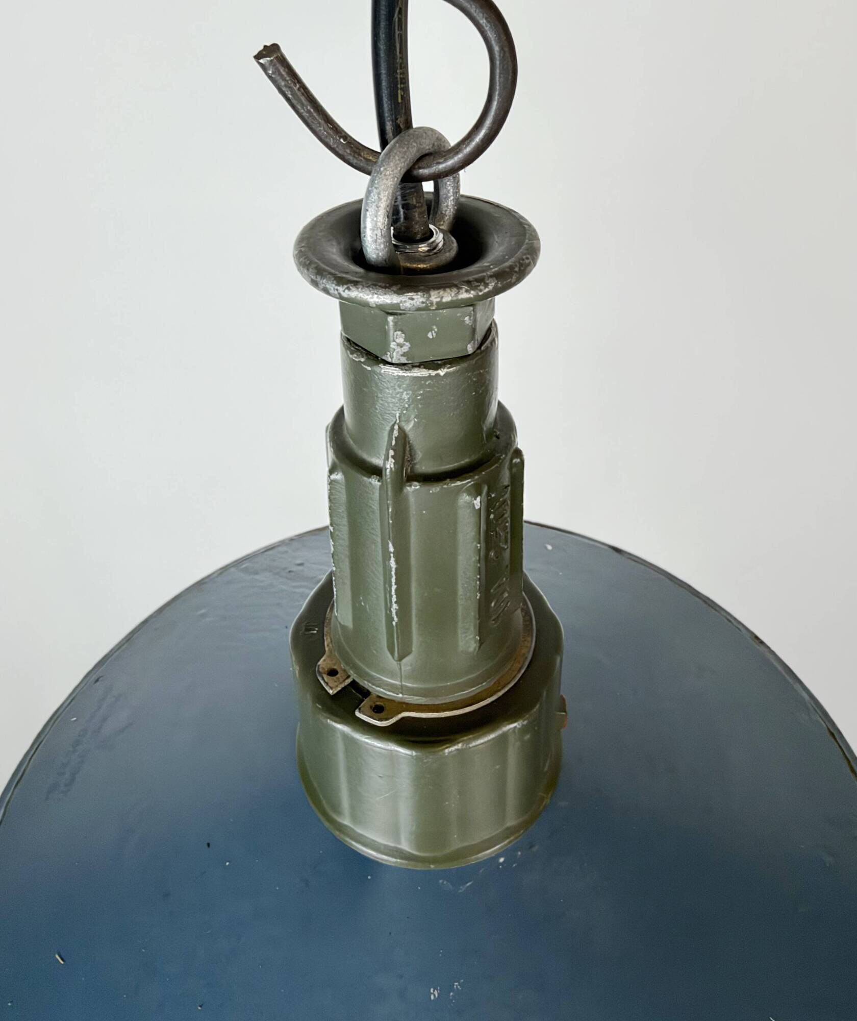 Industrial Blue Enamel Military Pendant Lamp with Cast Aluminium Top, 1960s