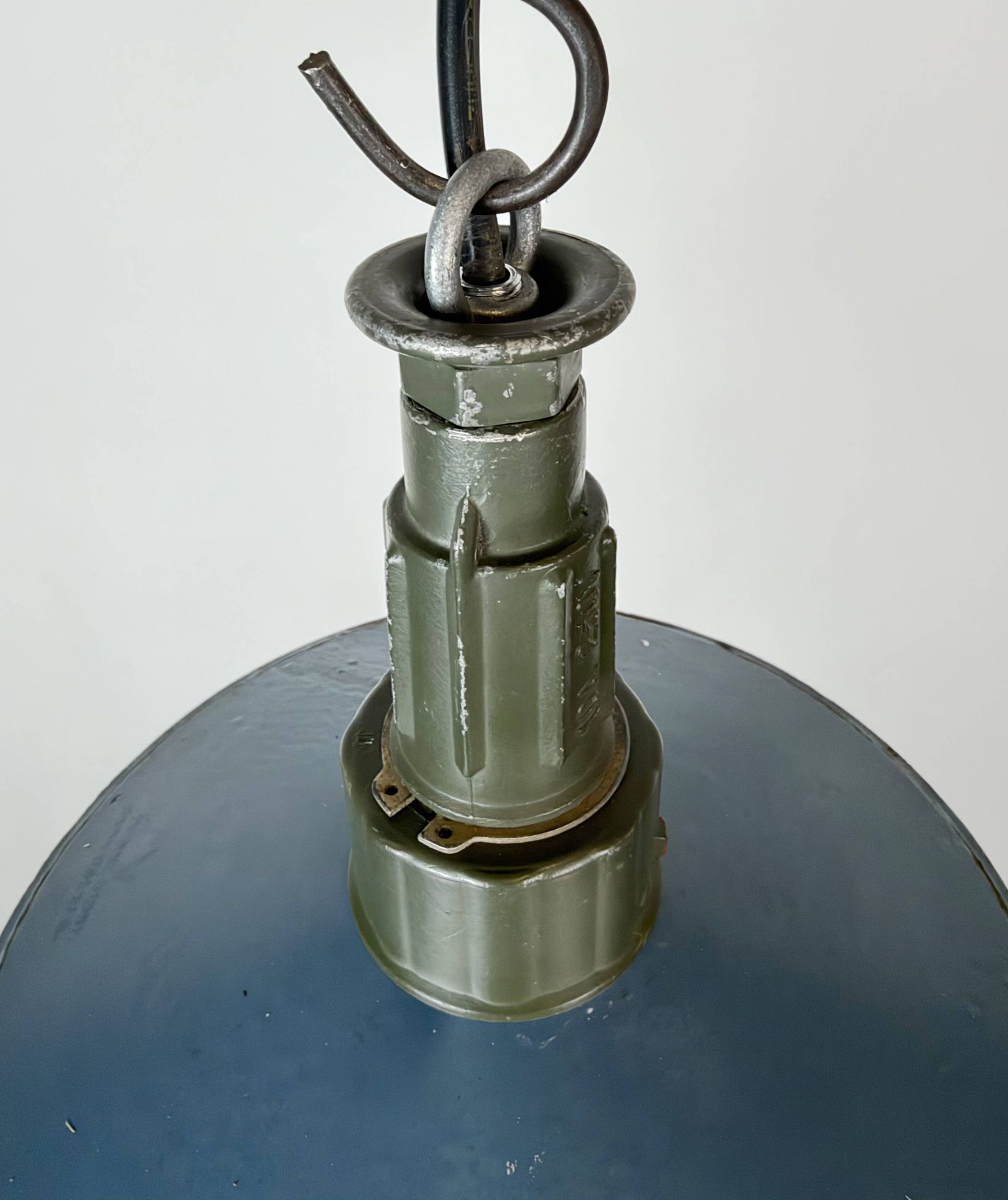 Industrial Blue Enamel Military Pendant Lamp with Cast Aluminium Top, 1960s
