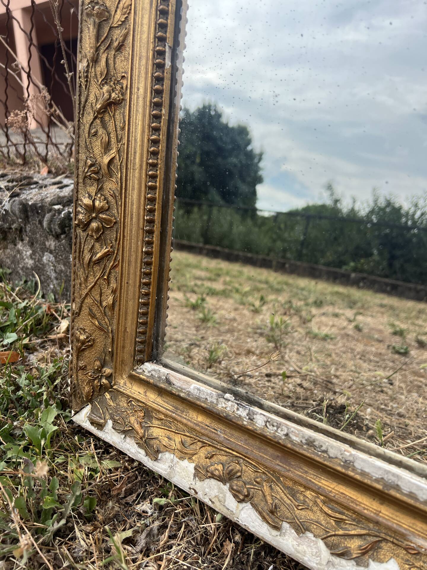 Louis-Philippe gold leaf mirror - sculpted pediment, mercury 117x76cm