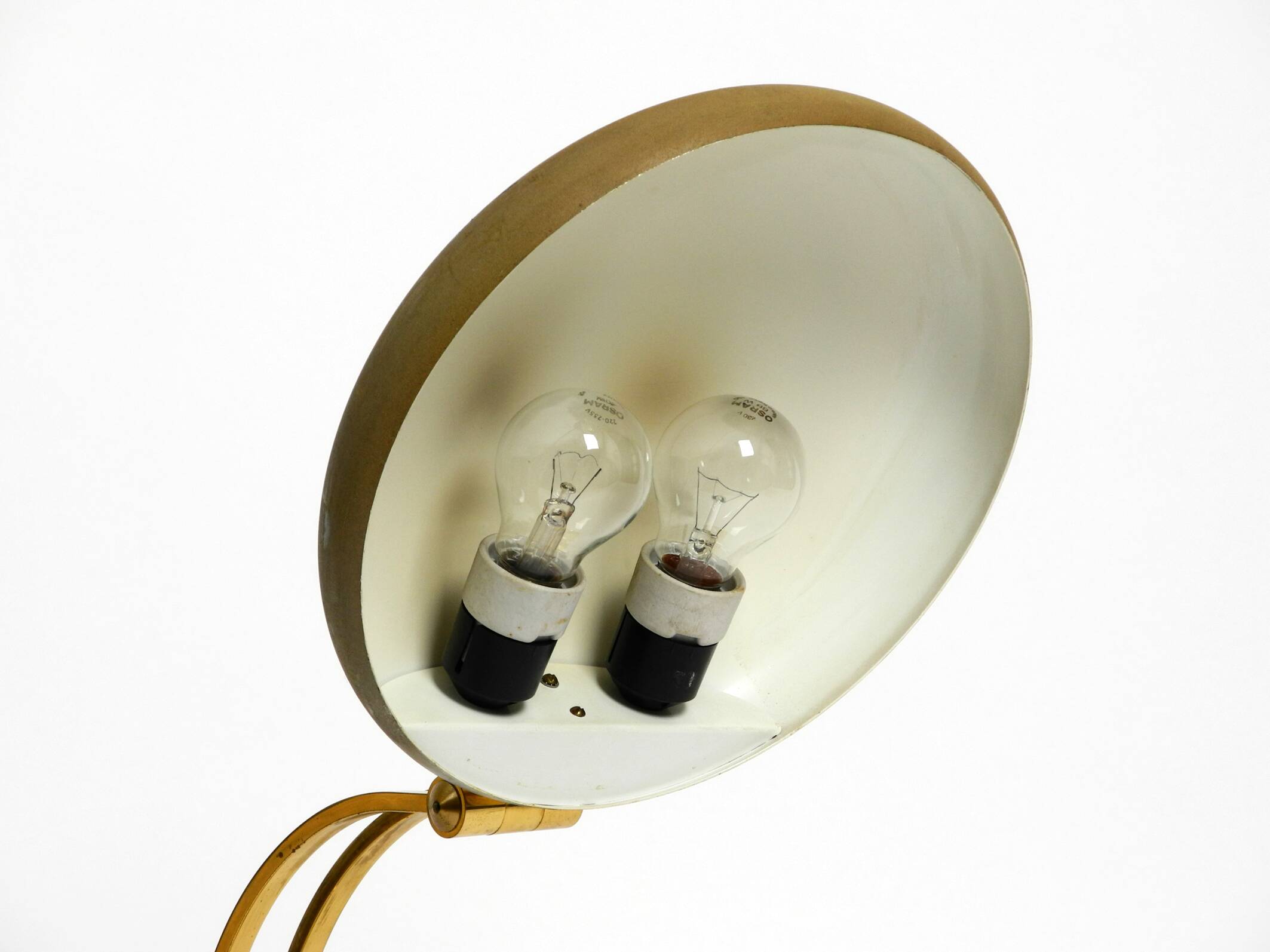 Huge 1970s brass table lamp with adjustable neck and shade from Hillebrand