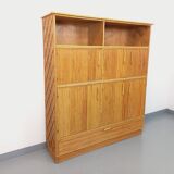 Vintage rattan and light wood storage unit from the 60s