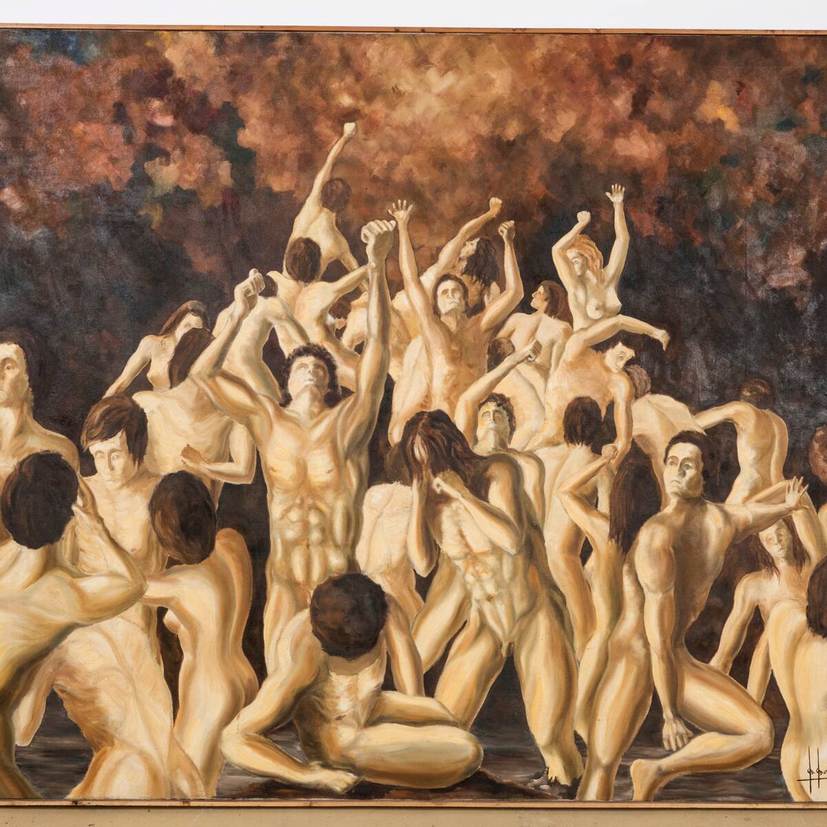 Grande peinture à l'huile "Purgatoire" des années 70