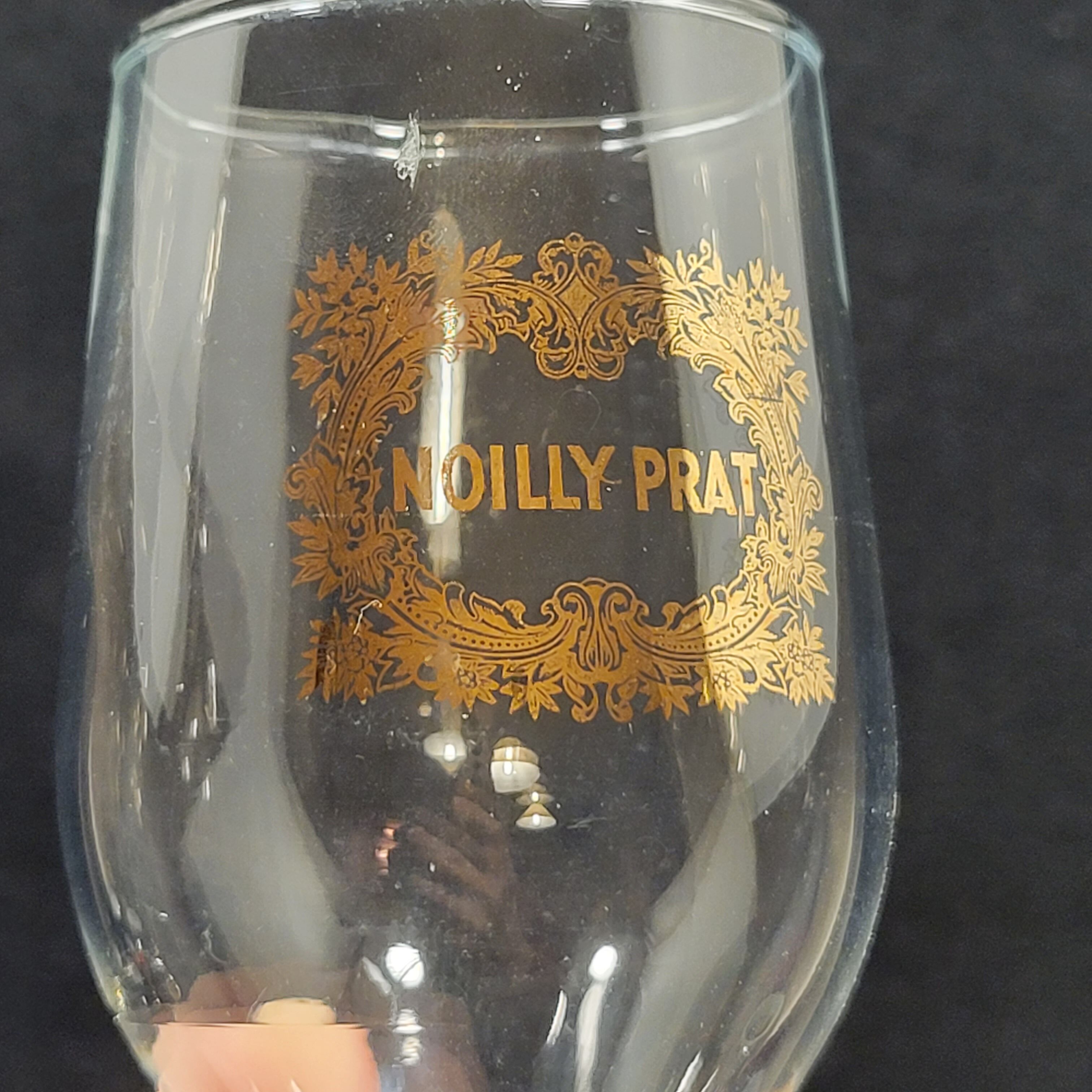 Vintage 10 glasses aperitif Noilly Prat on foot with golden inscription