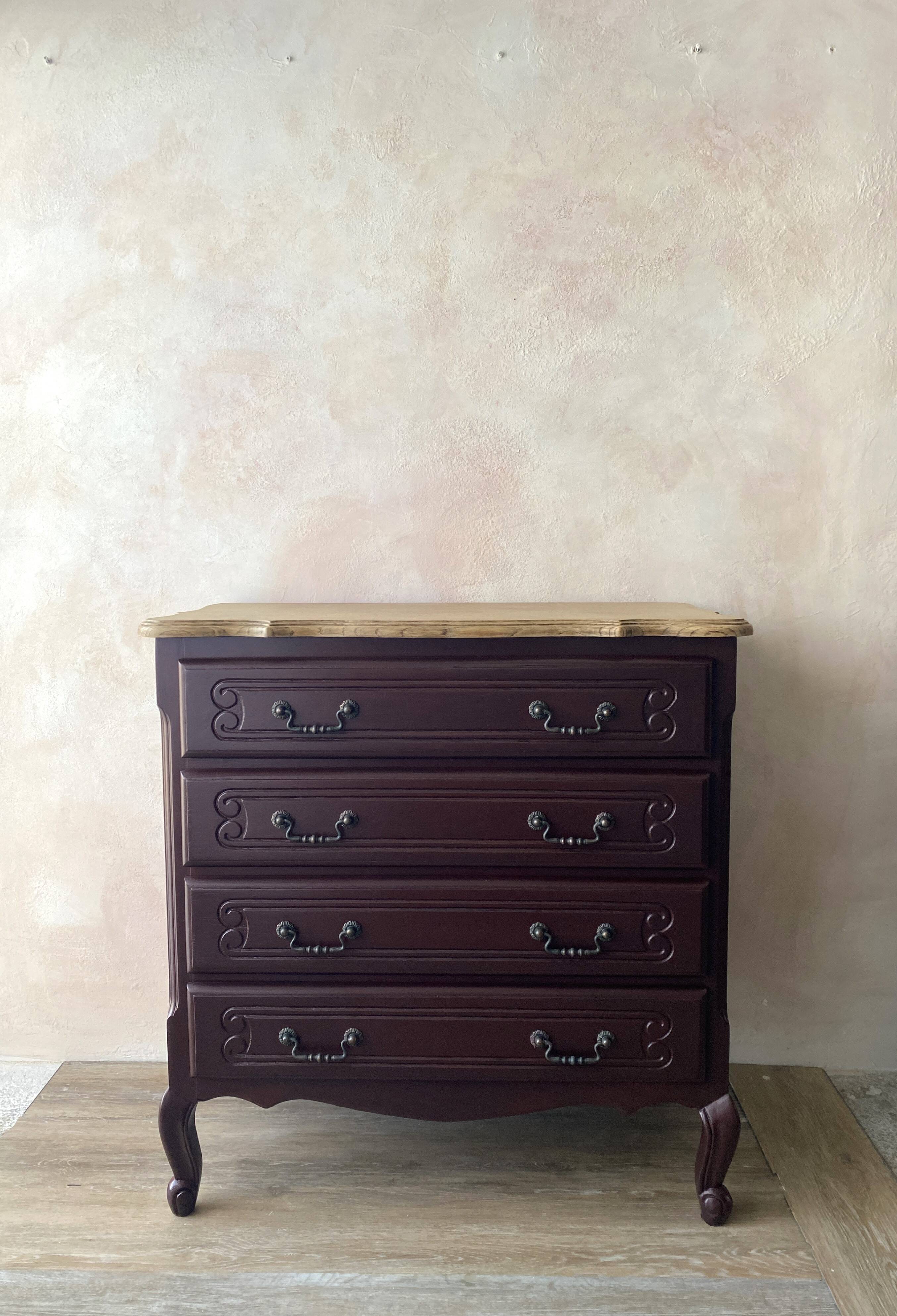 Louis XV style commode renovated - natural wood top and deep stain