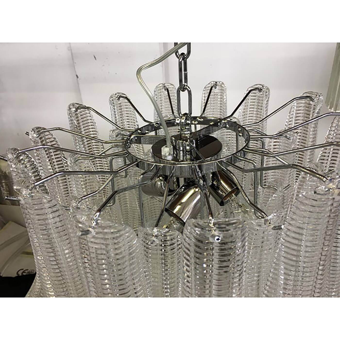 Murano Glass Sputnik Chandelier With Clear "Seghettata" Italian Glass