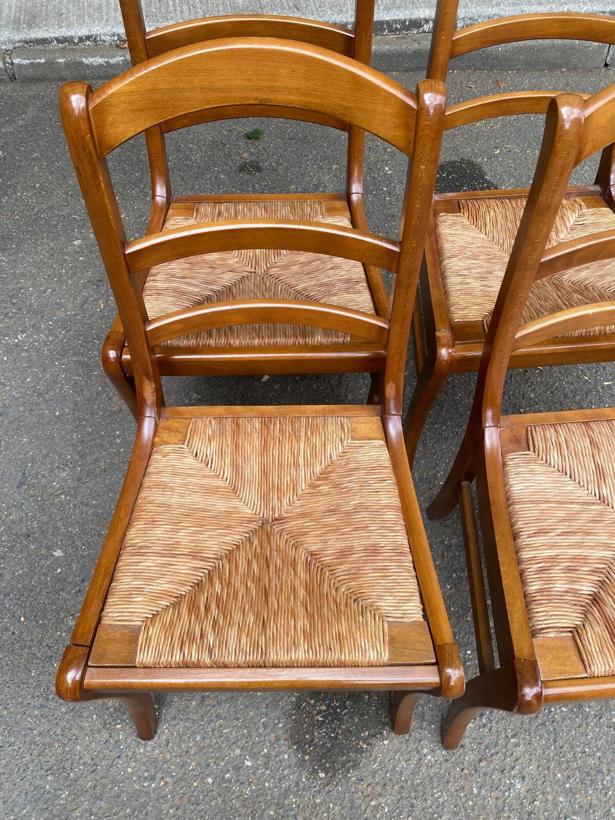 4 chaises de à manger en bois massif paillées dossier échelle 1970