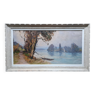 Painting Oil on canvas circa 1935 - Marine, summer landscape of Brittany - signed Léon LAUNAY