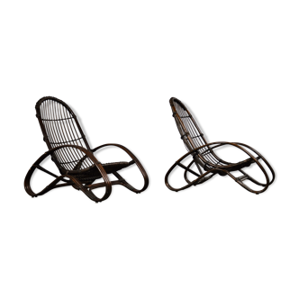 Pairs of armchair in rattan 1960 s
