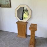 Octagonal mirror in white lacquer with brass surround