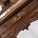 Pedestal table, old bedside table, Louis XV style, in wood and marble