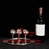 Silver Metal Liquor Set Consisting Of Six Stemmed Glasses On Their Tray