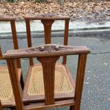 4 chaises art déco chêne massif cannées 1950 avec pieds ronds