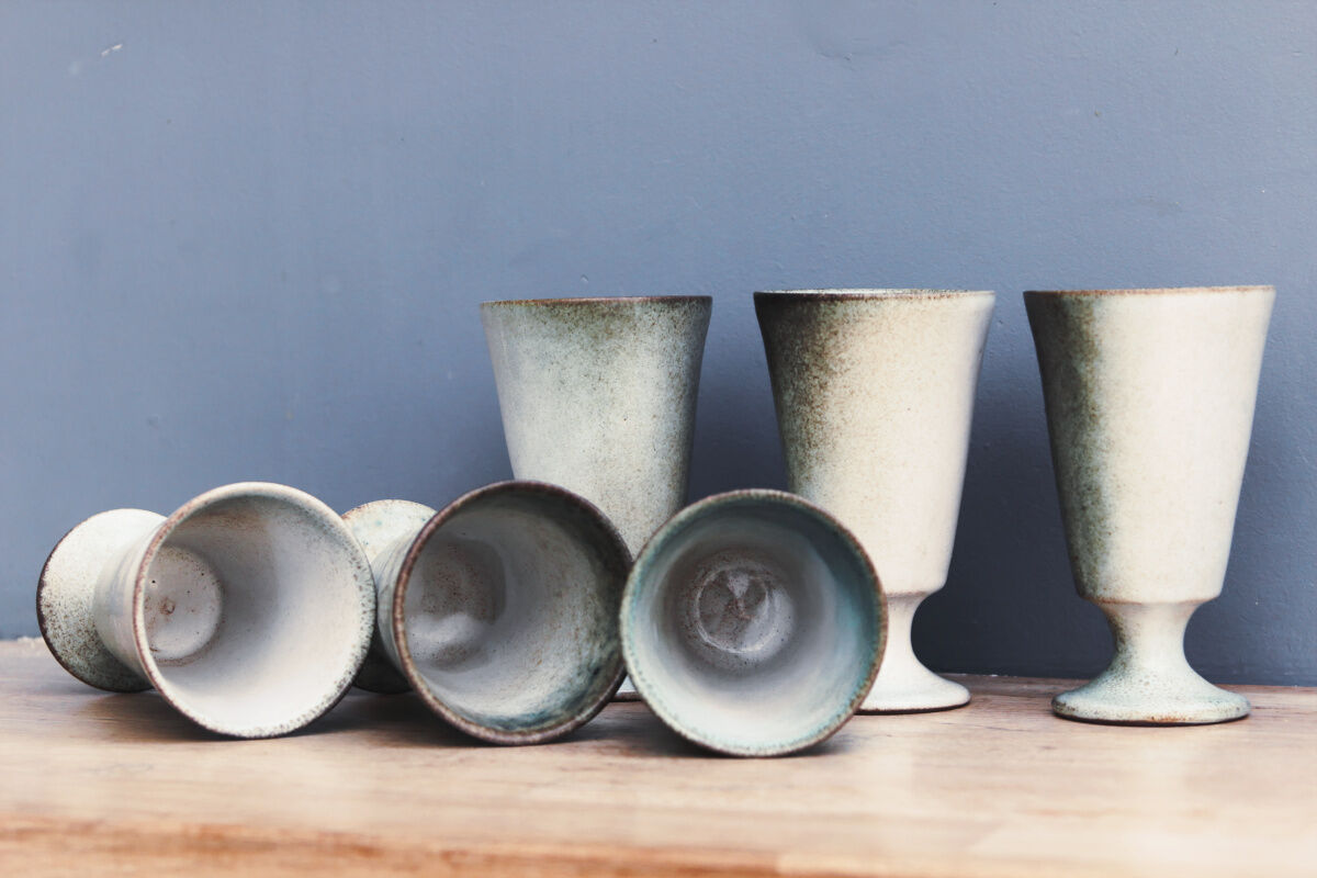 Set of 6 mazagrans in glazed terracotta