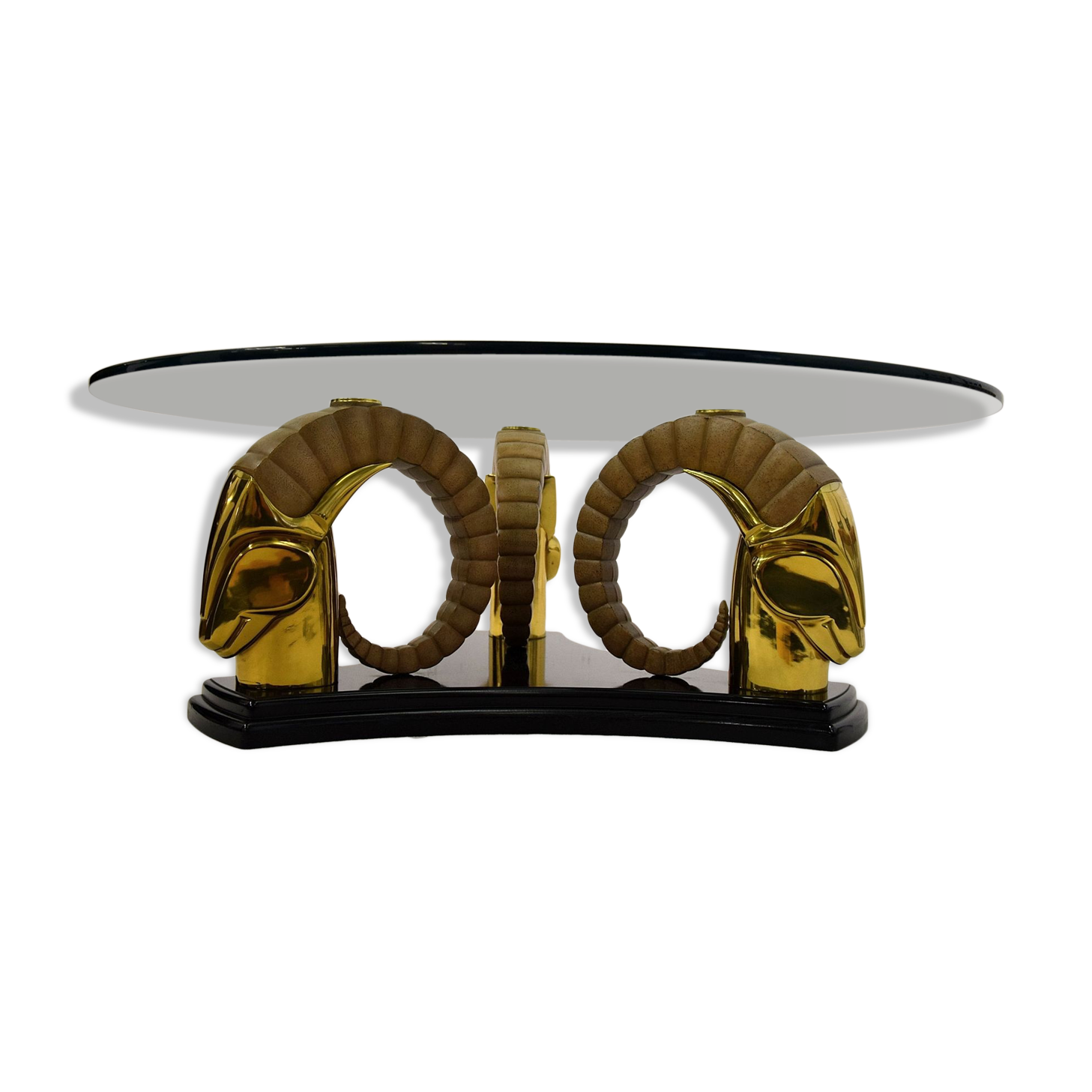 Table low hollywood regency vintage brass and glass