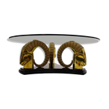 Table basse hollywood regency vintage en laiton et verre