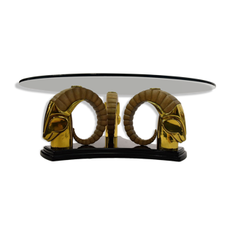 Table low hollywood regency vintage brass and glass