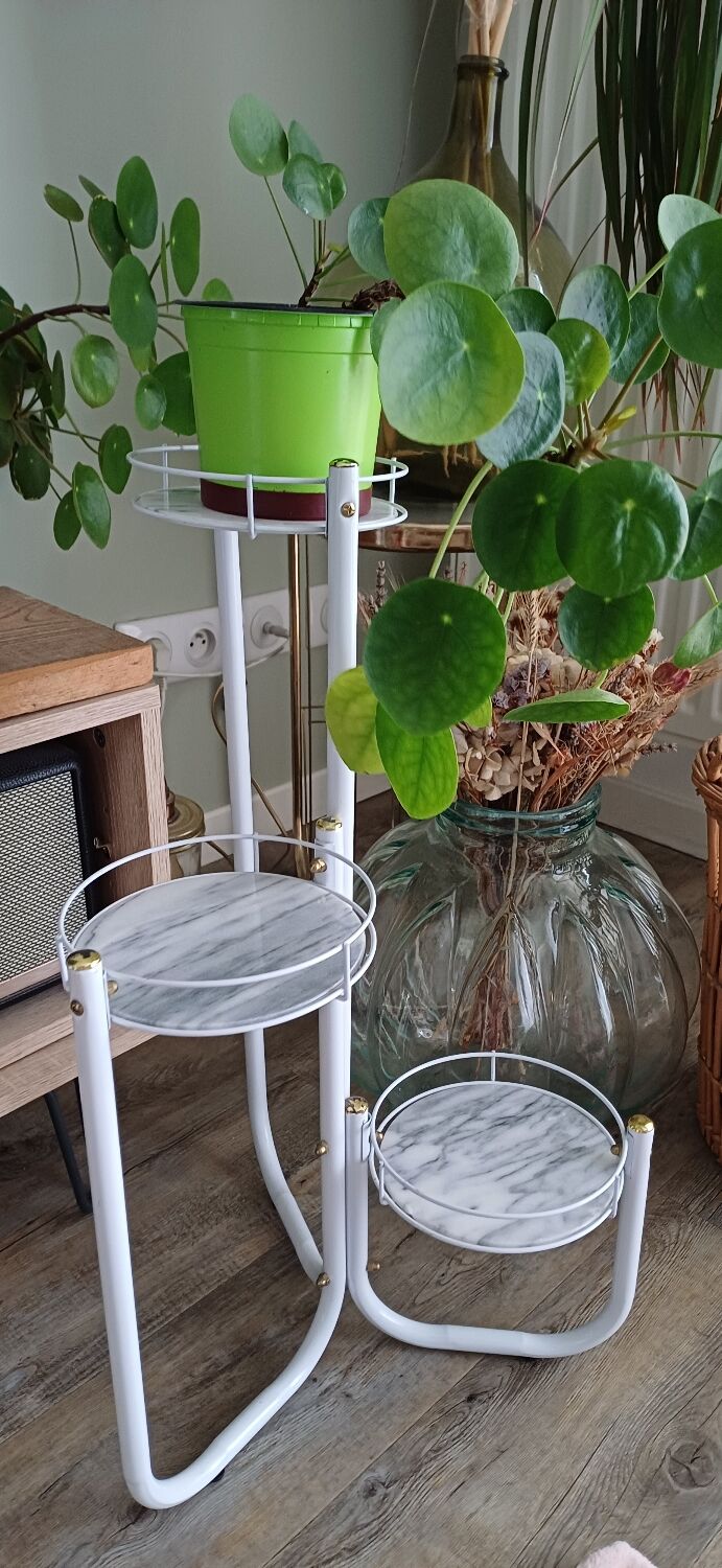 Planter stand triptych metal and marble